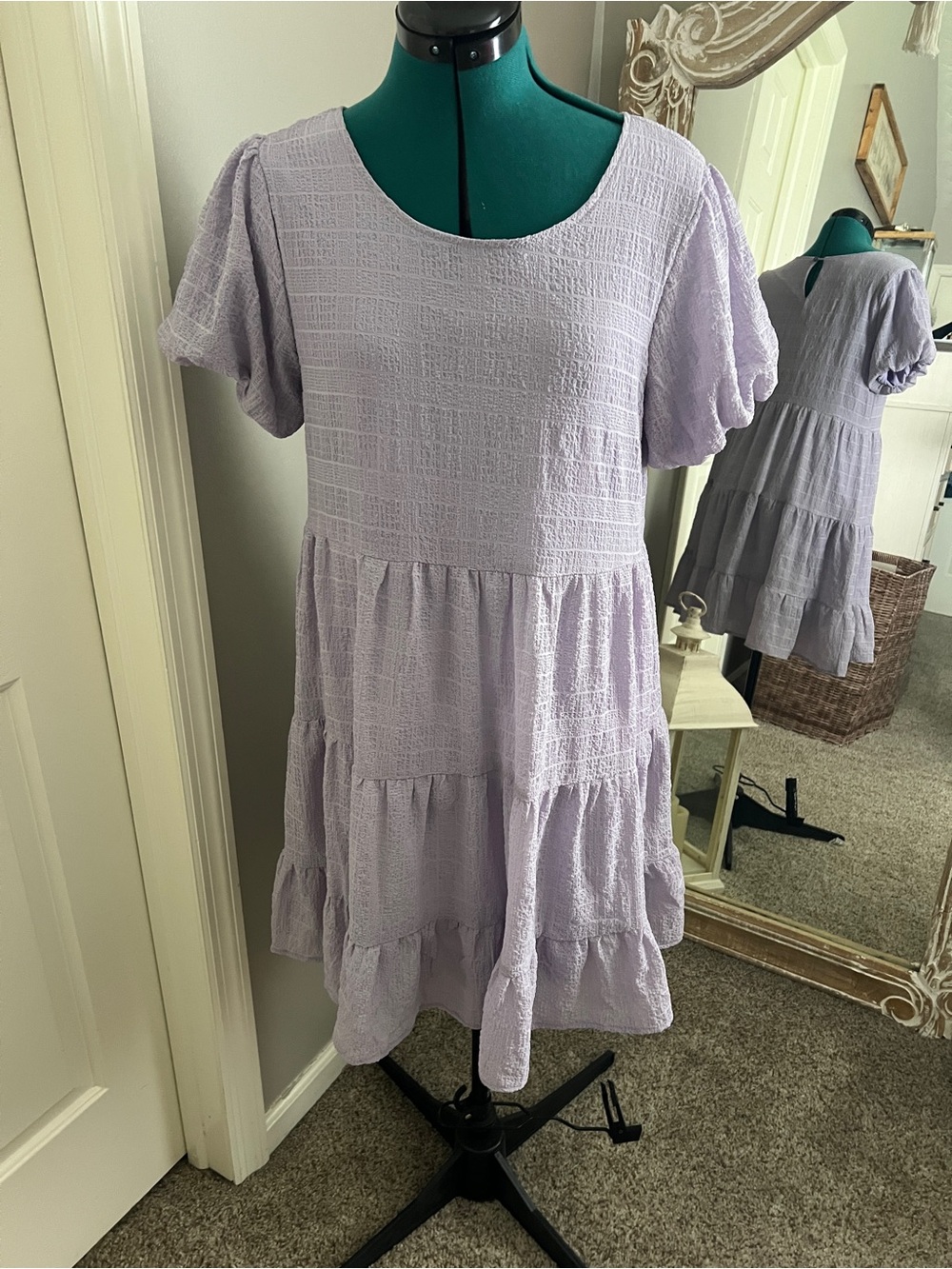 The Mint Julep Boutique - Light Lavender Tiered Short Sleeve Dress